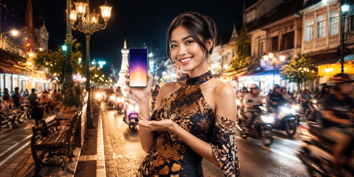Tampilan neon cerah platform mobile casino malam hari yang menampilkan game terkini