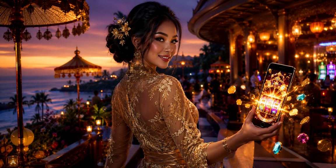 Pemain mengakses casino dan lotre mobile di tepi pantai dengan smartphone