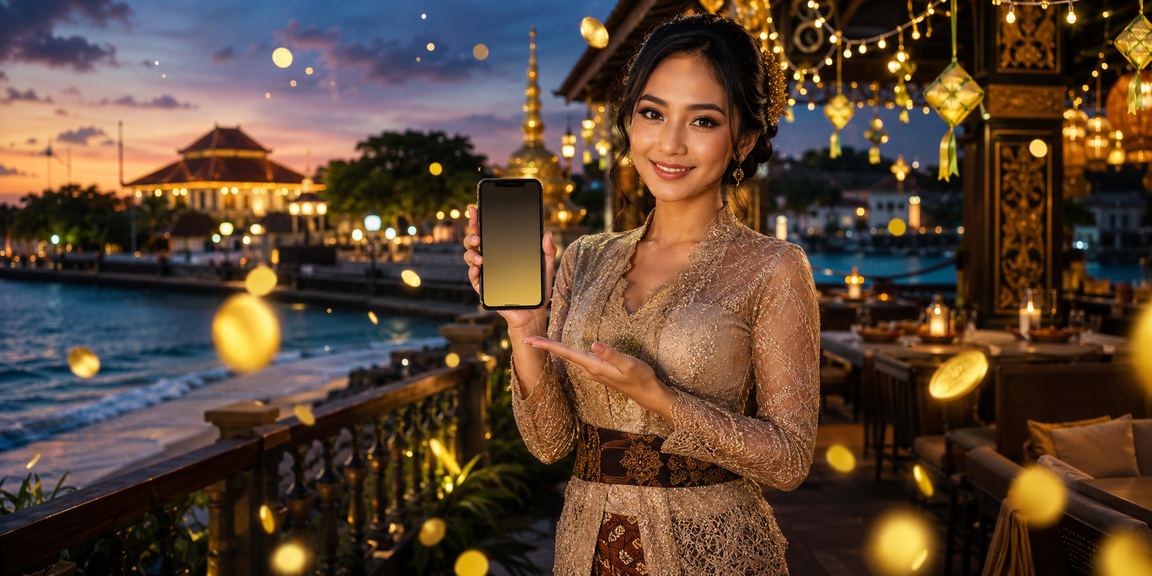 Seseorang bermain kasino mobile dengan santai di tepi pantai